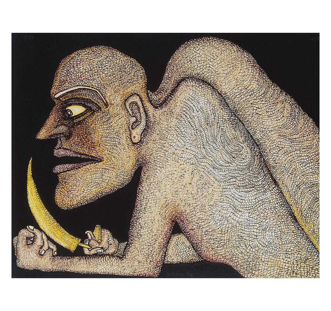 SIGNED GICLEE PRINT, 2OTH FROM A LIMITED EDITION OF 30 BY CHOWDHERY, JOGEN: YELLOW KNIFE Size: 32 x 23.3 cm (12.5 x 9.1 Inches) Mount/Sheet Size: 36.5 x 27.8 cm (14.3 x 10.9 Inches) Signed and dated 'Jogen 2023',titled 'Yellow Knife' (lower centre) inscribed ' 20/30' (lower