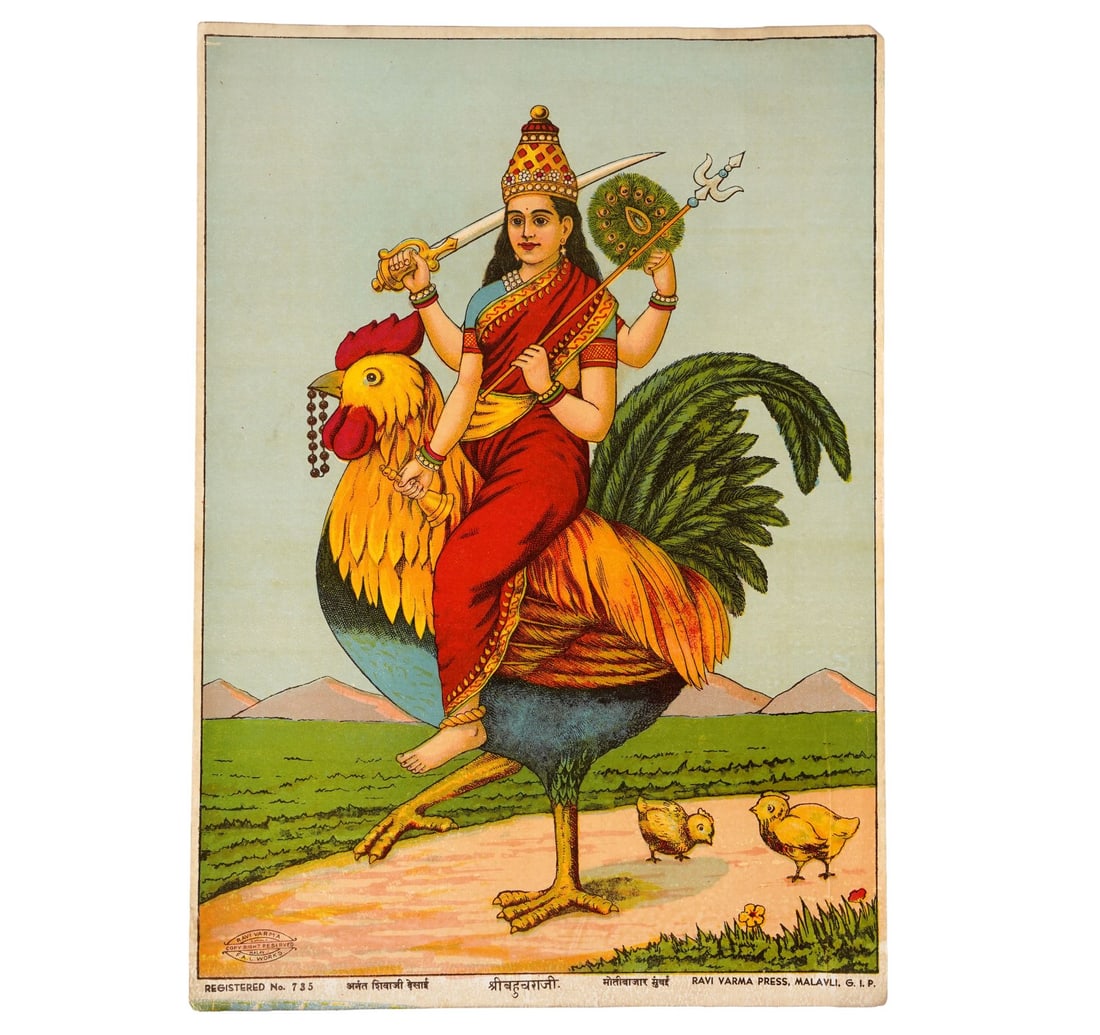 RAVI VARMA OLEOGRAPH ON PAPER SET OF TWO PRINTS (I) ANNAPURNA FEEDING SHIVA (II) BAHUCHARA MATA ON - 3