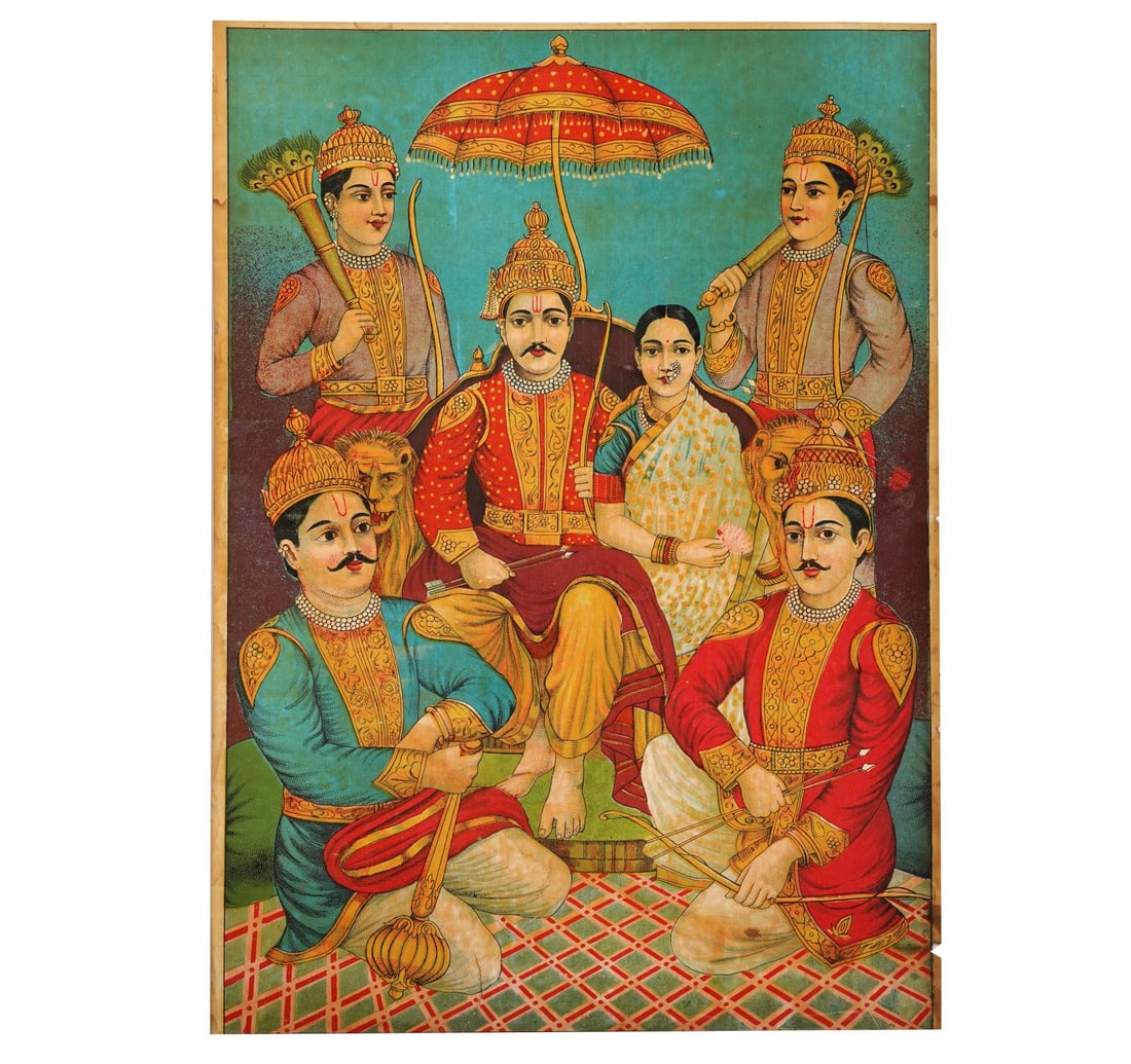 RAVI VARMA OLEOGRAPH ON PAPER SET OF TWO PRINTS (I) PANDAVAS AND DRAUPADI (II) TARA DEVI - 2