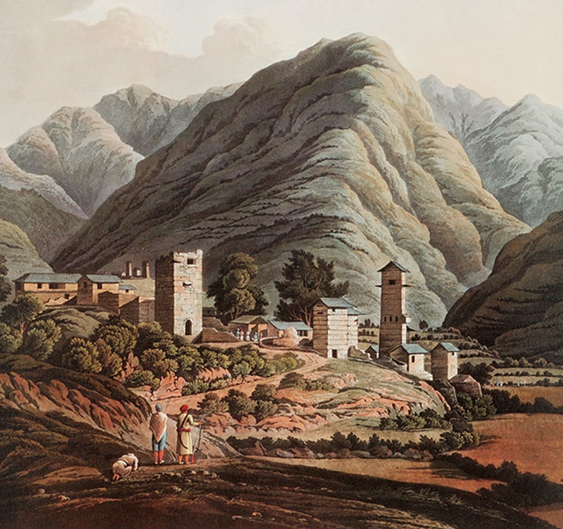 VILLAGE OF SHAI: Size: 54 x 69 cm (21 x 25 Inches) Fine Reprint: Reproduced from original by Parag Books Pvt. Ltd. Delhi in year 2011. Original aquatint was made by Robert Havell and Son from plate 3 of JB Frasers Vie