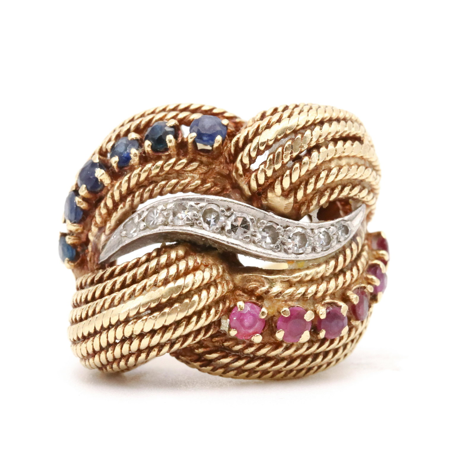 Diamonds, Gemstones & 18k Gold Retro Ring (1 of 4)
