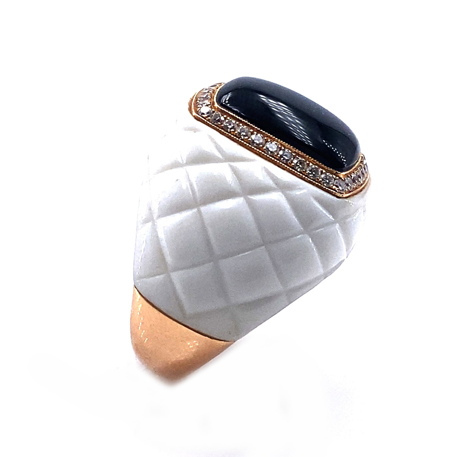 Onyx, Diamonds, Porcelain & 18k Gold Ring (1 of 6)