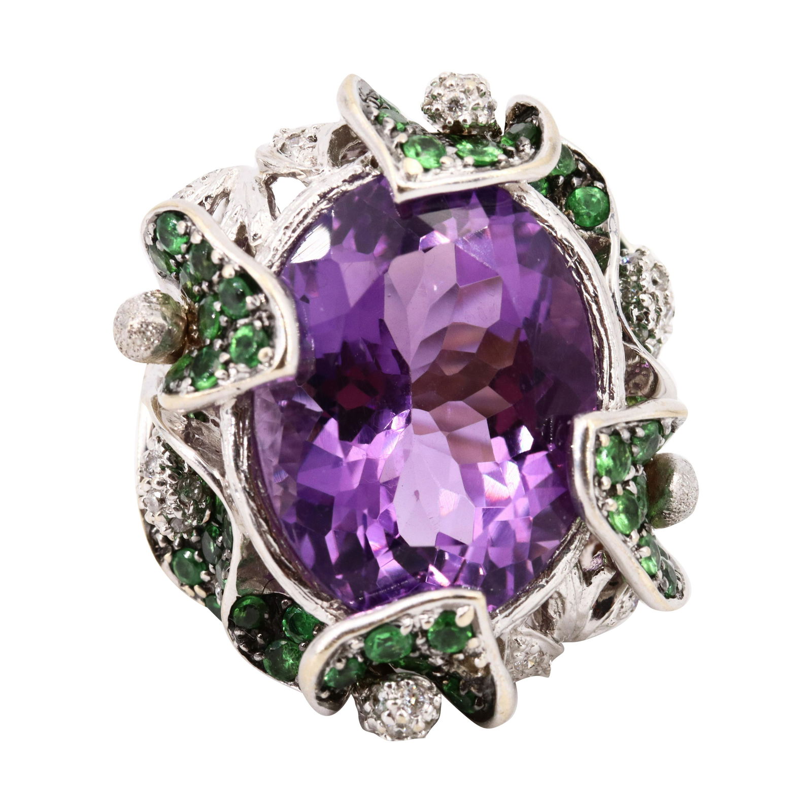 Amethyst, tsavorites & Diamonds 18k Gold Ring (1 of 7)