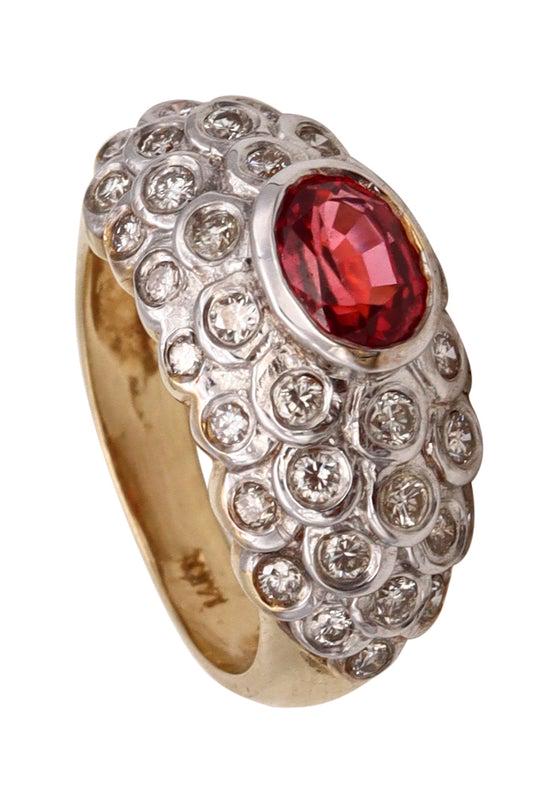 1.88Ctw Diamonds & Ruby domed 14k Gold Ring (1 of 6)
