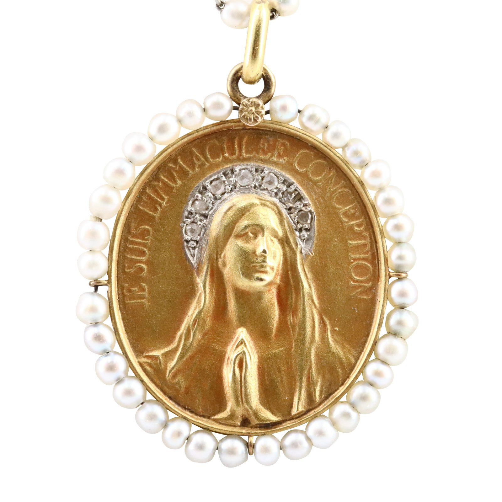 Antique Religious Medal Necklace in 18k gold and (1 of 6)