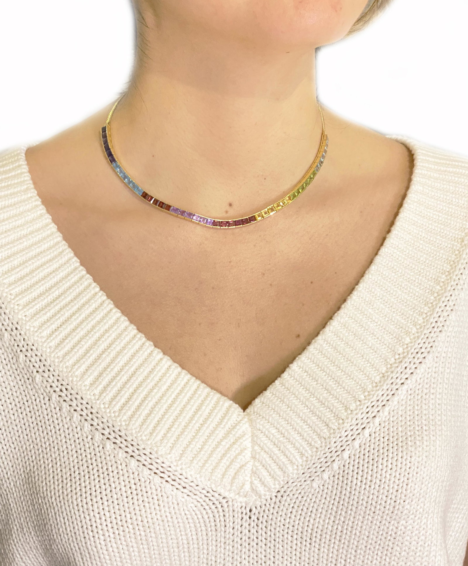Multicolor Natural Gemstones 18k Gold Necklace (1 of 2)