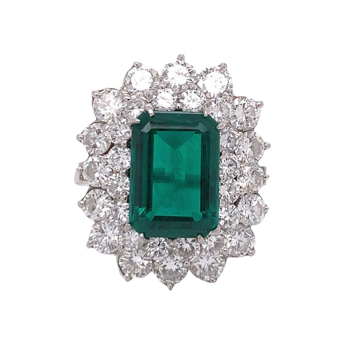 Vintage Platinum Chatham Emerald & Diamond Ring (1 of 1)
