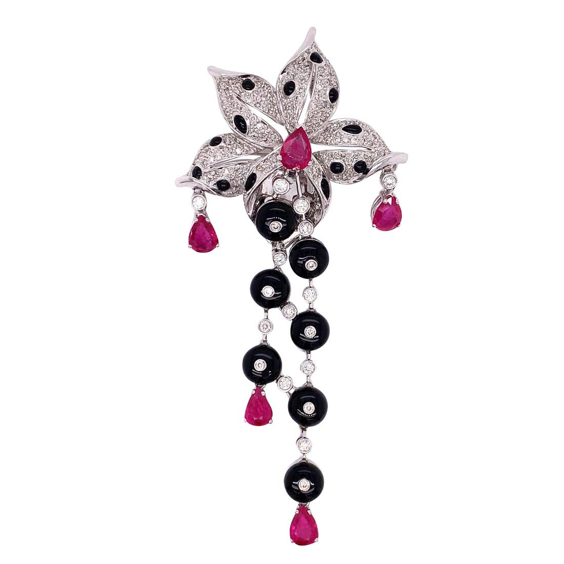 18K  Gold Ruby and Diamond Flower Brooch (1 of 3)