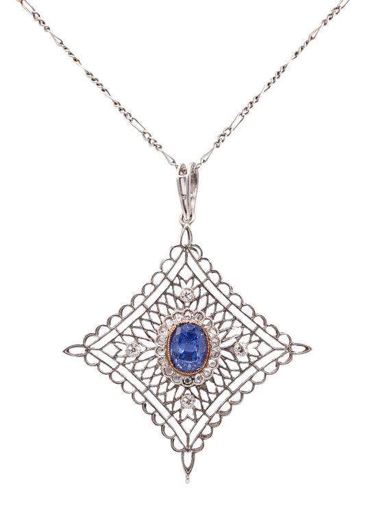 Chained Pendant necklace in Platinum with 2.71 Cts Sapphire & Diamonds (1 of 4)