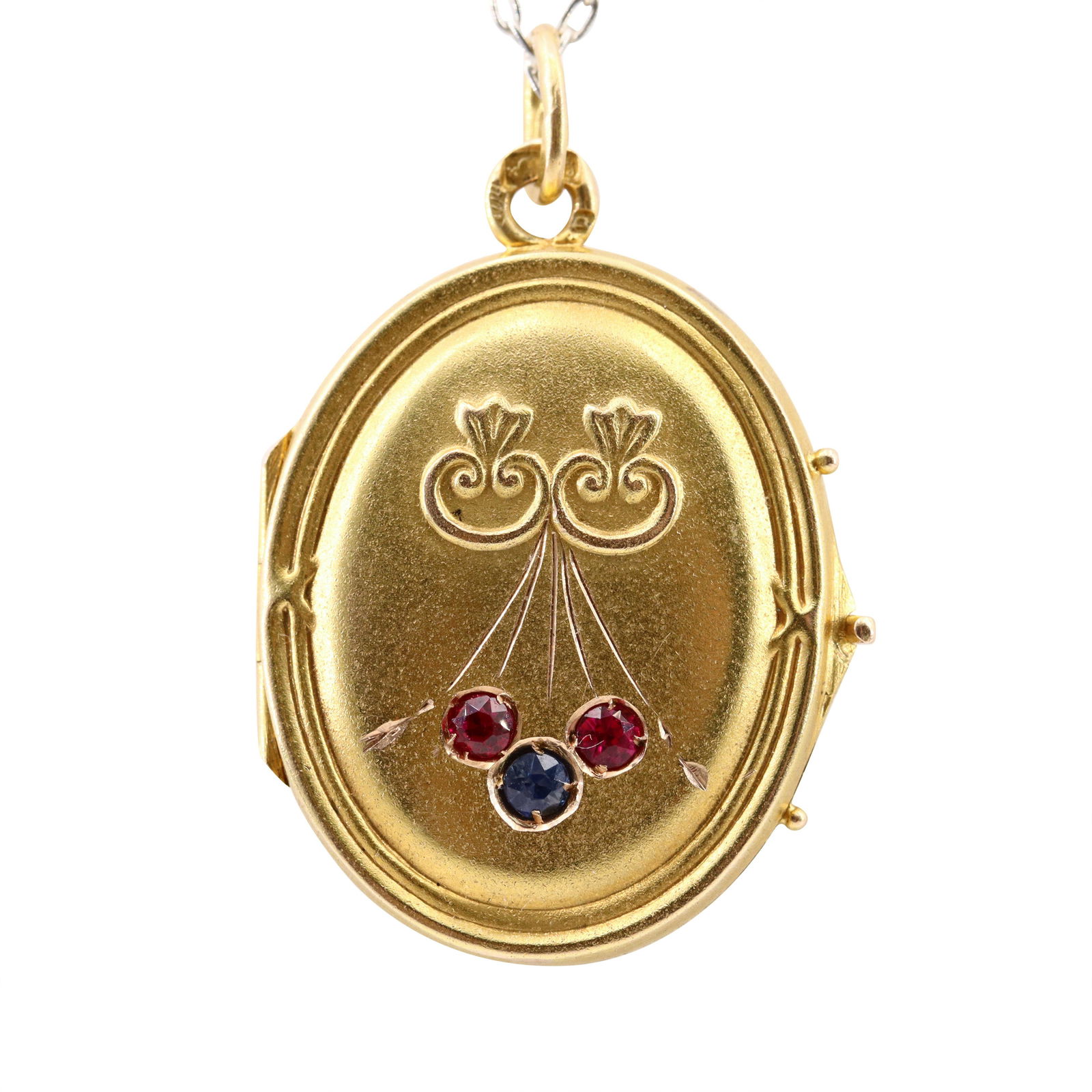 Antique Rubies & Sapphires 14k Gold Locket Pendant (1 of 5)