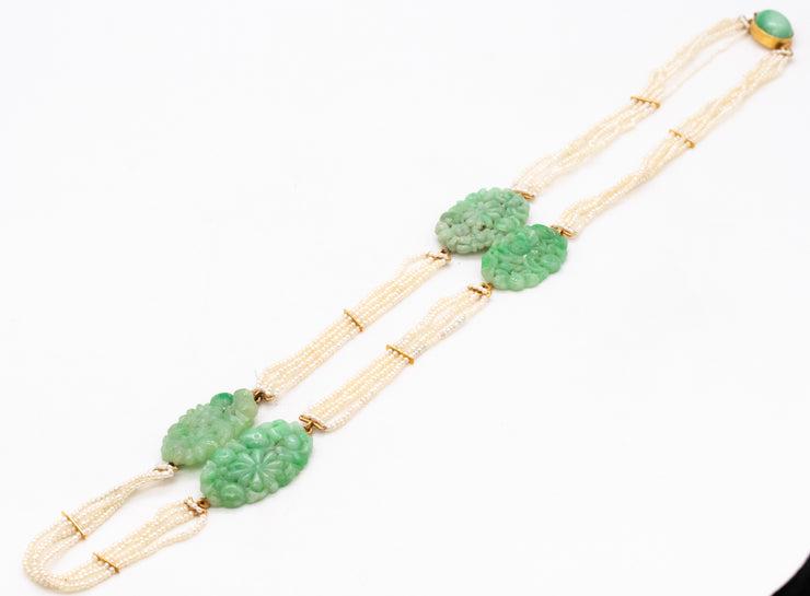 Chinoiserie long sautoir in 18k Gold with jade & seed pearls (1 of 4)