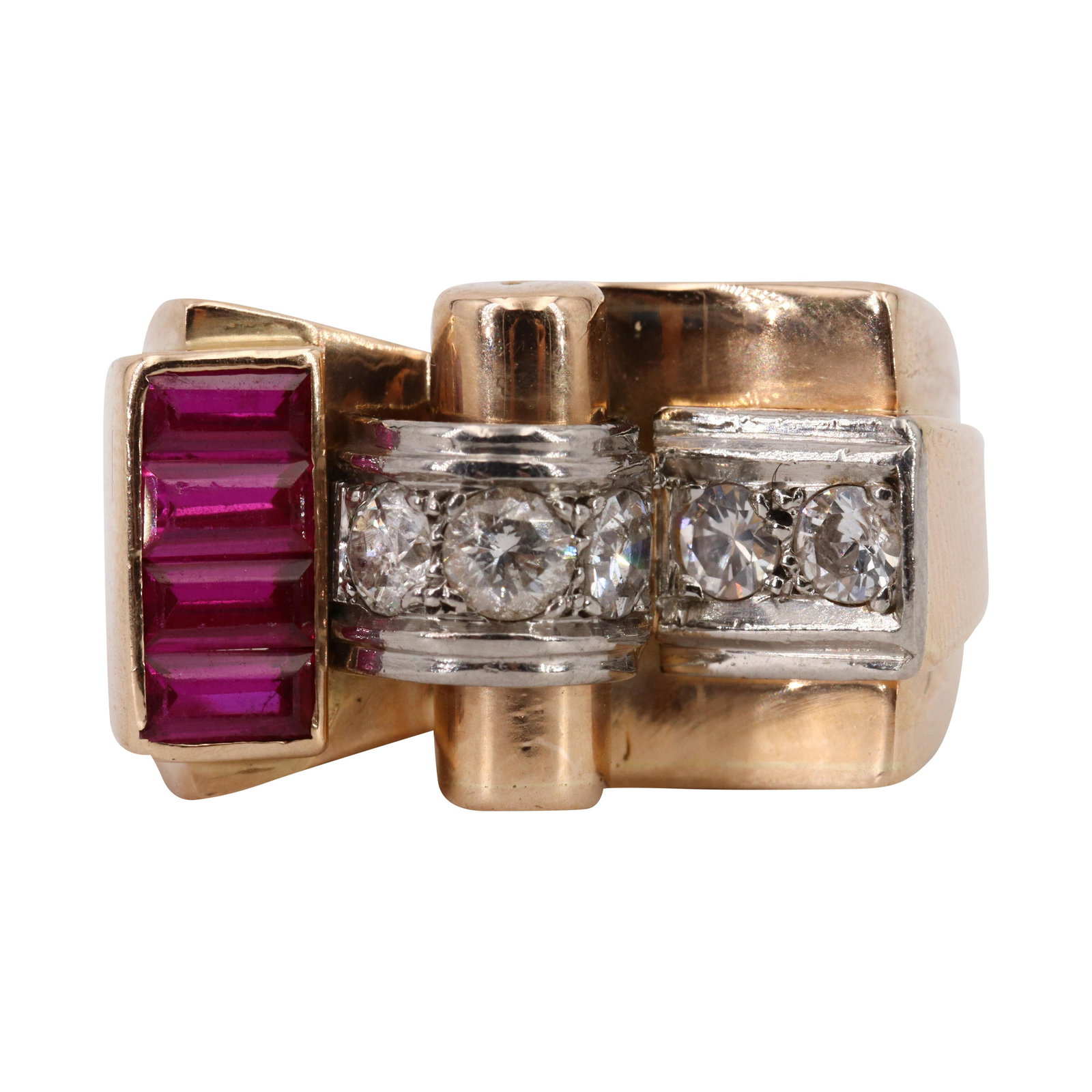 Retro 18k Gold Ring with Diamonds & Rubies (1 of 5)