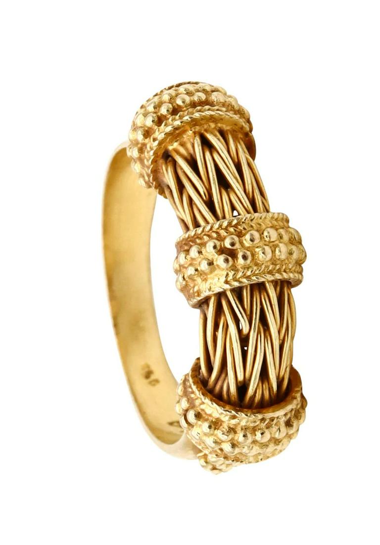 Zolotas Greece vintage Braided ring band in textured 18 kt gold (1 of 4)
