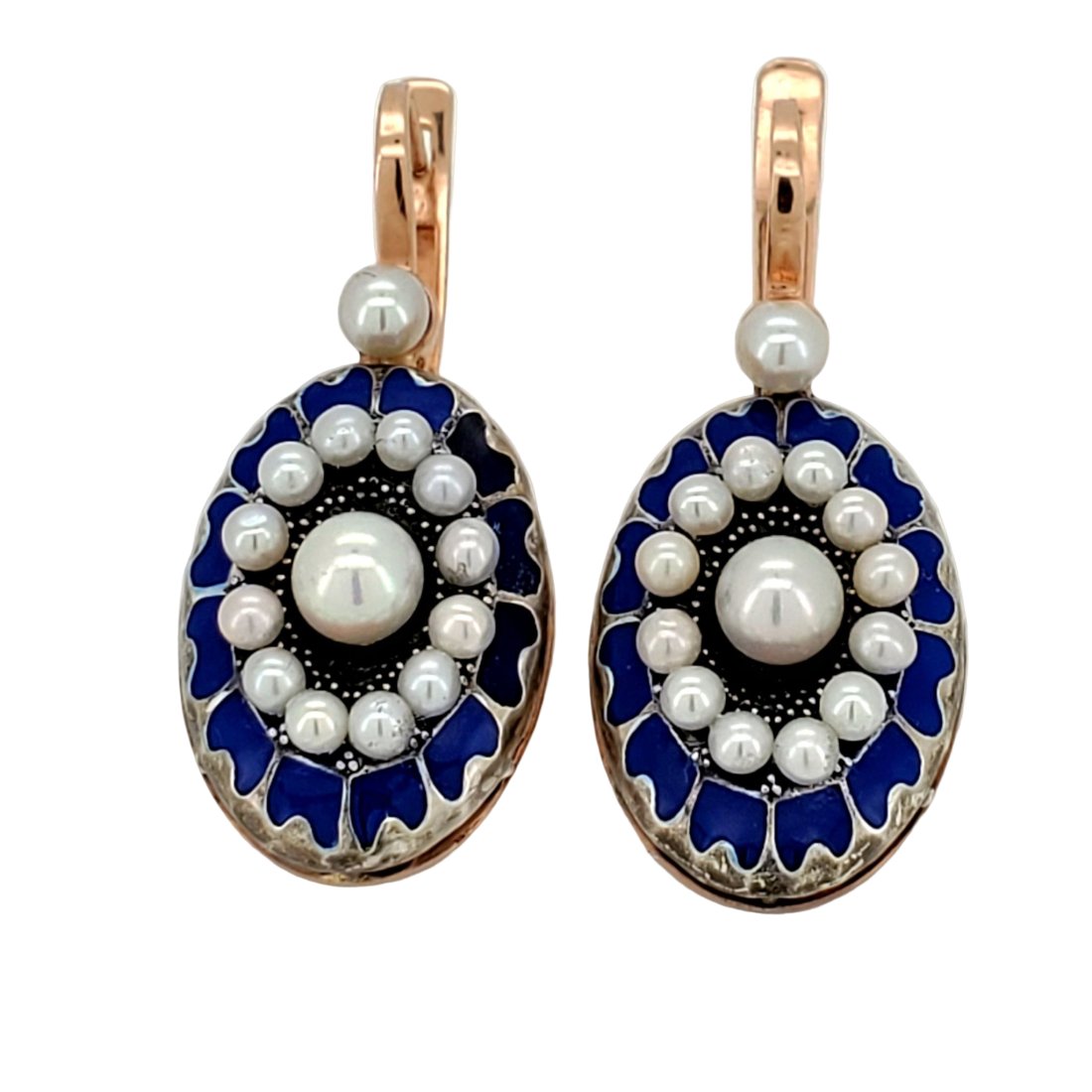 Antique Vintage Rose Gold Diamond Enamel Earrings (1 of 3)