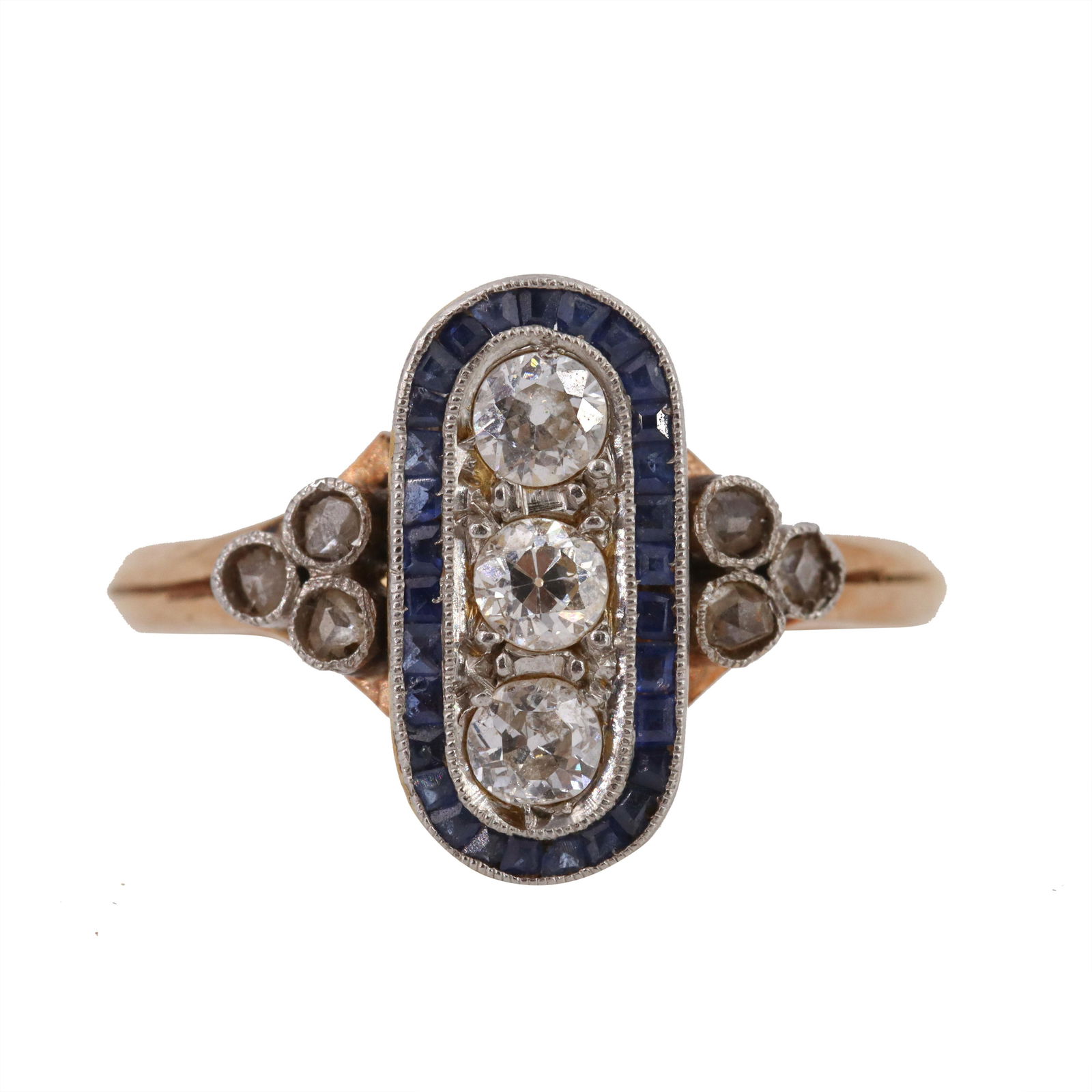 Art Deco 18k Gold & Platinum Ring with Sapphires & Diamonds (1 of 4)