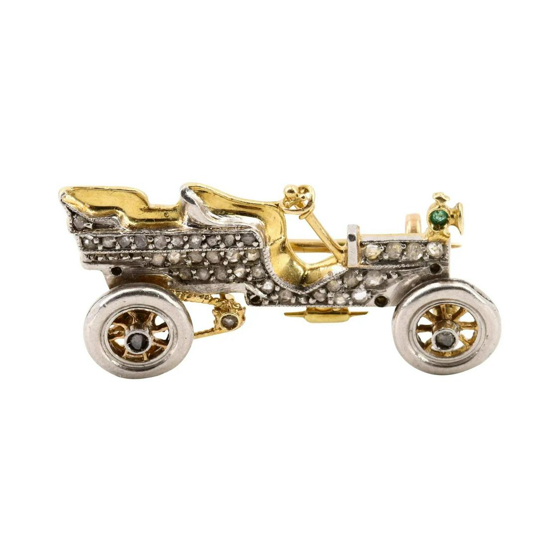 Art Deco Diamonds, Platinum & 18k Gold Car Pin Brooch (1 of 3)
