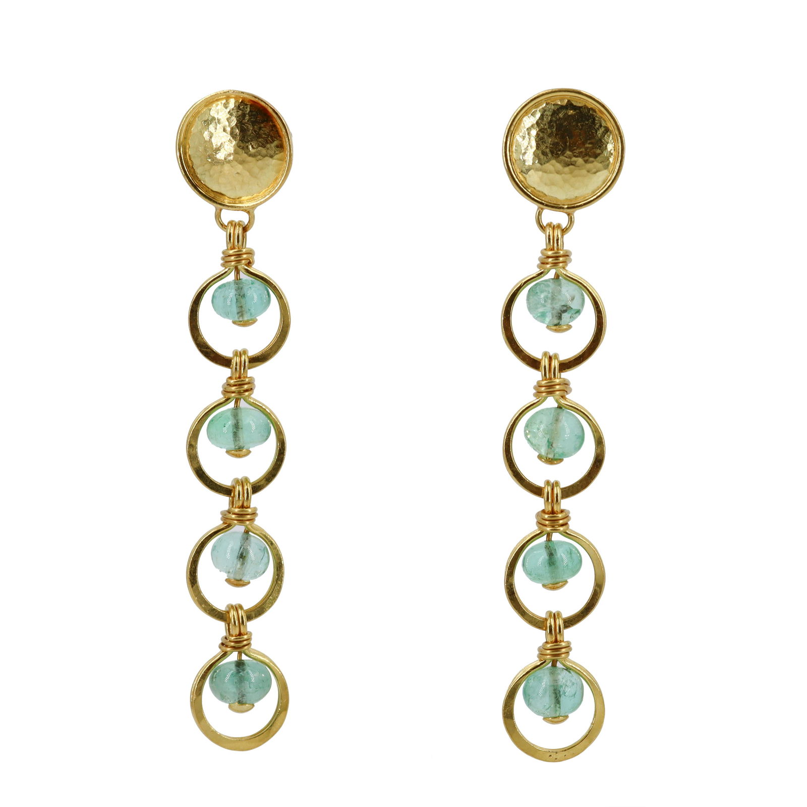 Signed 18k Gold Drop Earrings with Emeralds. (1 of 3)