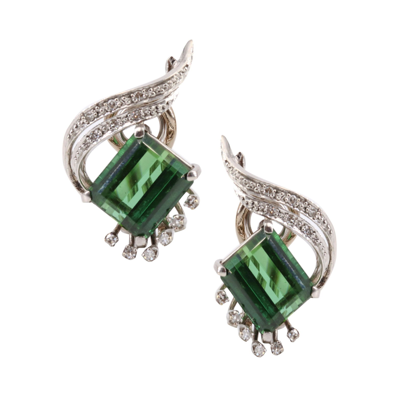 Art Deco Platinum Earrings with Tourmalines & Diamonds (1 of 2)