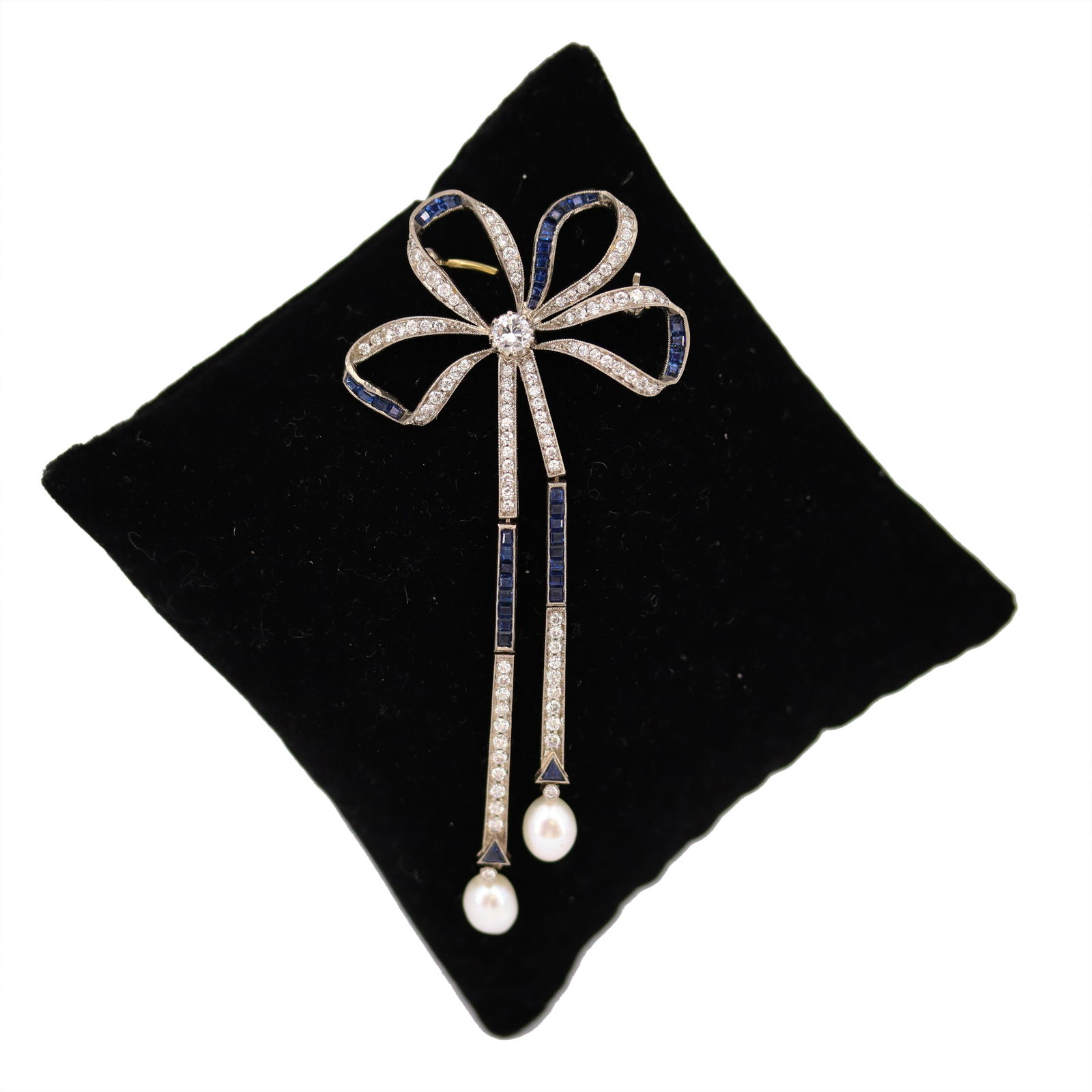 Antique 18k Gold Bow Brooch with Sapphires and Diamonds (1 of 2)