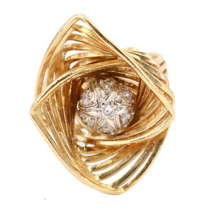 Lalaounis 18k Gold & Diamonds Vintage Ring: Vintage Ring from Ilias Lalaounis crafted in 18k yellow Gold and Platinum, set with 7 Single cut Diamonds weighing Approx. 0.07 carats total weight. Stamp: "ILIAS LALAOUNIS" "A.21" Makers Mark,