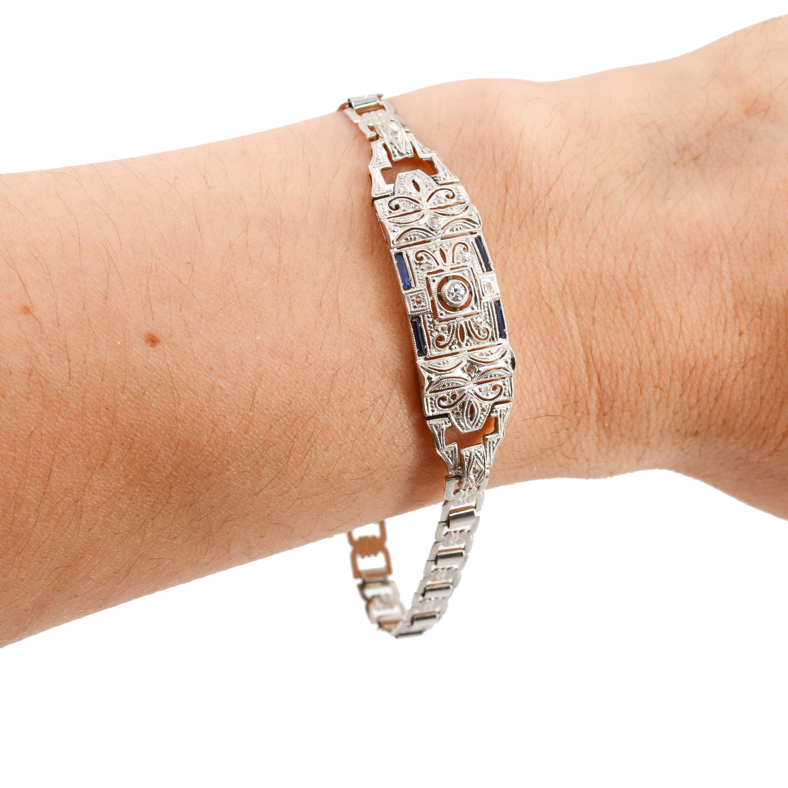 Art Deco 18k Gold Bracelet with Diamonds and Sapphires (1 of 2)