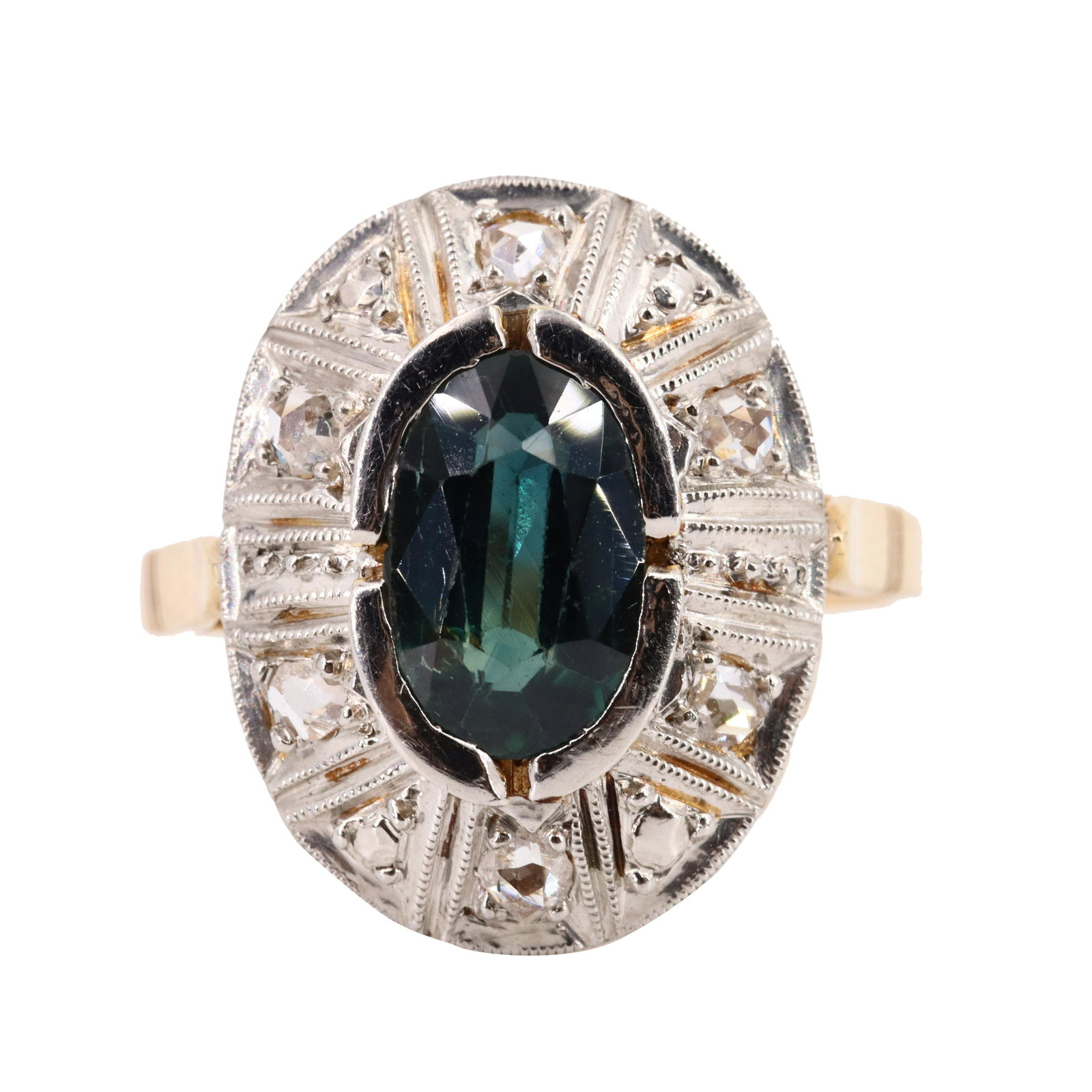 Art Deco 18k Gold Ring with Sapphire and Diamonds (1 of 4)
