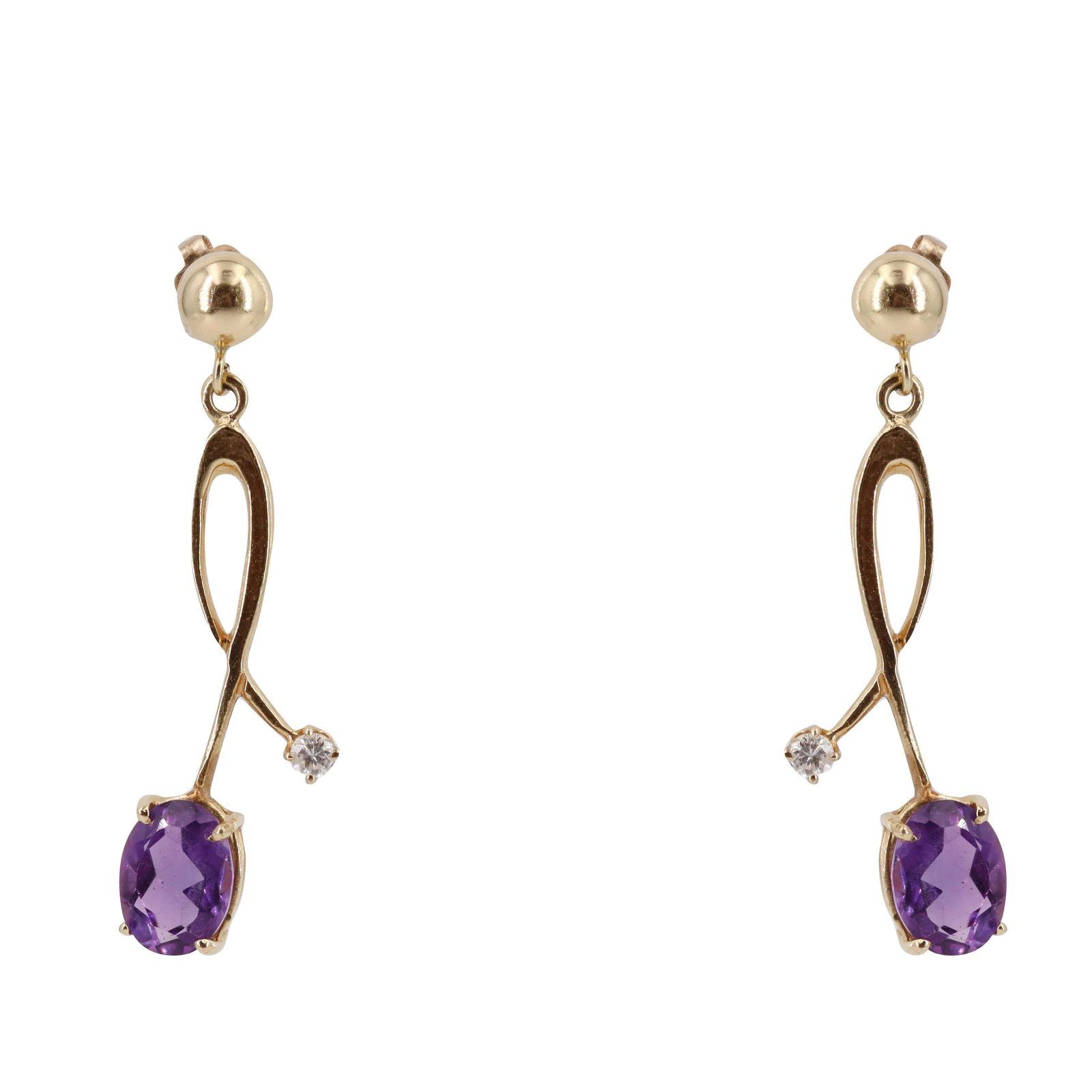 14k Gold Earrings with Amethyst and Diamonds (1 of 3)