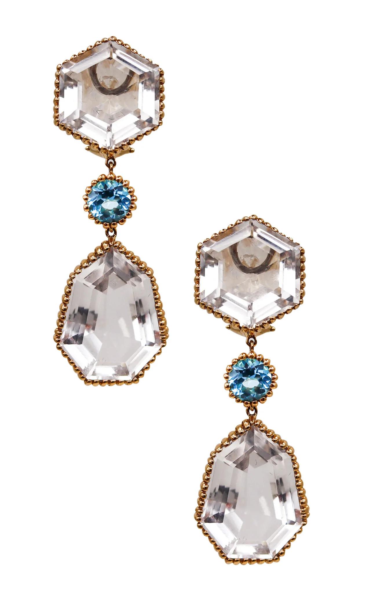 Italian Drop Earrings In 18K Gold With 44.5 Cts In Rock Quartz & Topaz (1 of 5)