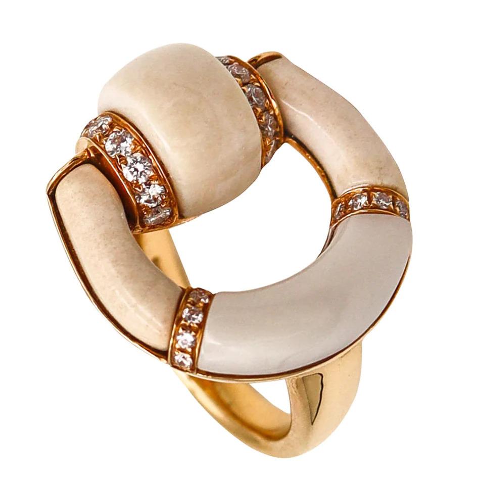 Gucci Milano Horsebit Ring In 18K Gold With Diamonds & Jasper (1 of 6)