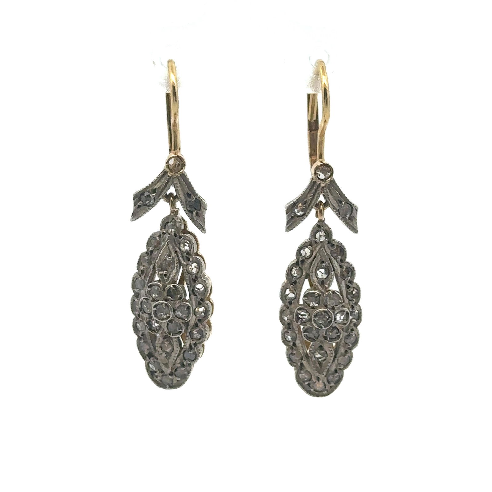 Victorian 14k Gold and Platinum Drop Earrings with Diamonds (1 of 2)