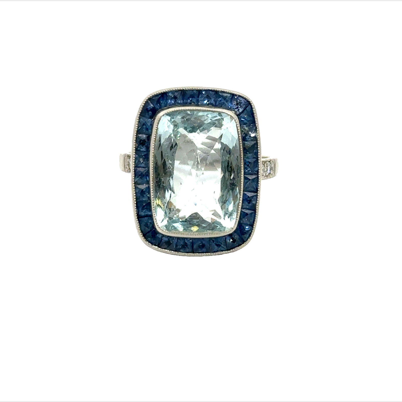 Aquamarine, Sapphires & Diamonds Platinum Cocktail Ring (1 of 4)