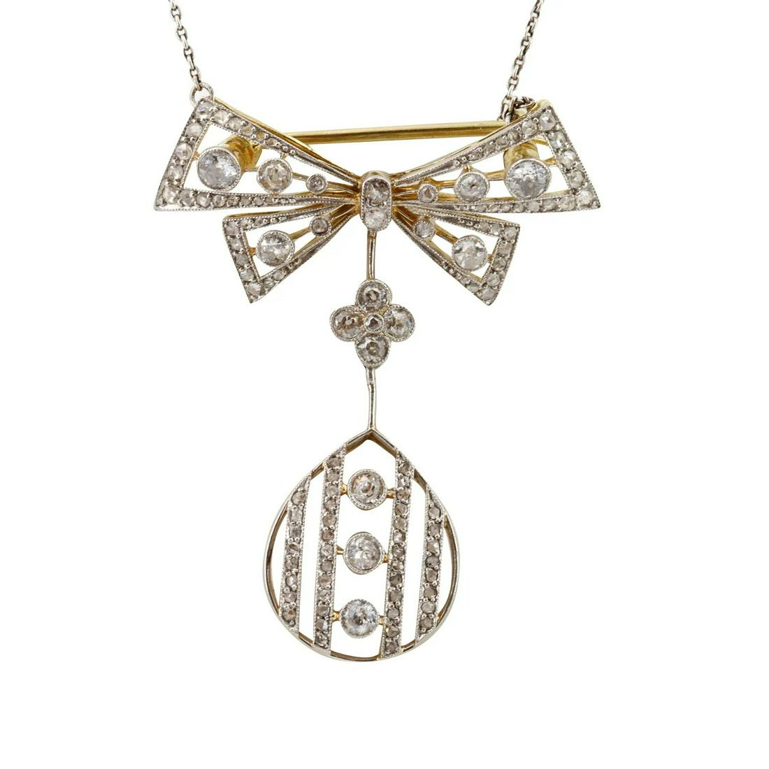 Art Deco 18k Gold and platinum Pendant / Brooch with Diamonds (1 of 3)