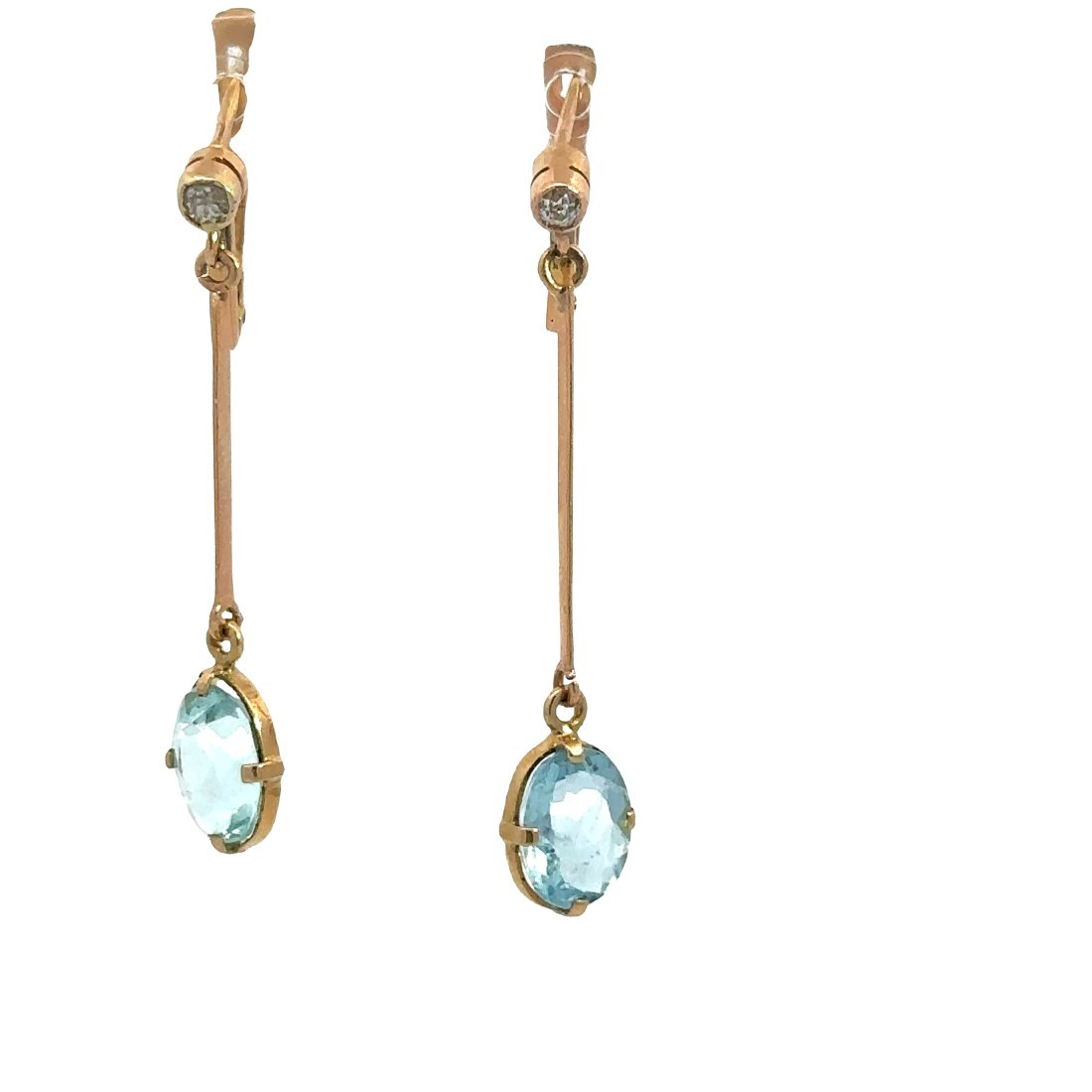 Antique 18k Gold Earrings with Diamonds and Aquamarines (1 of 2)