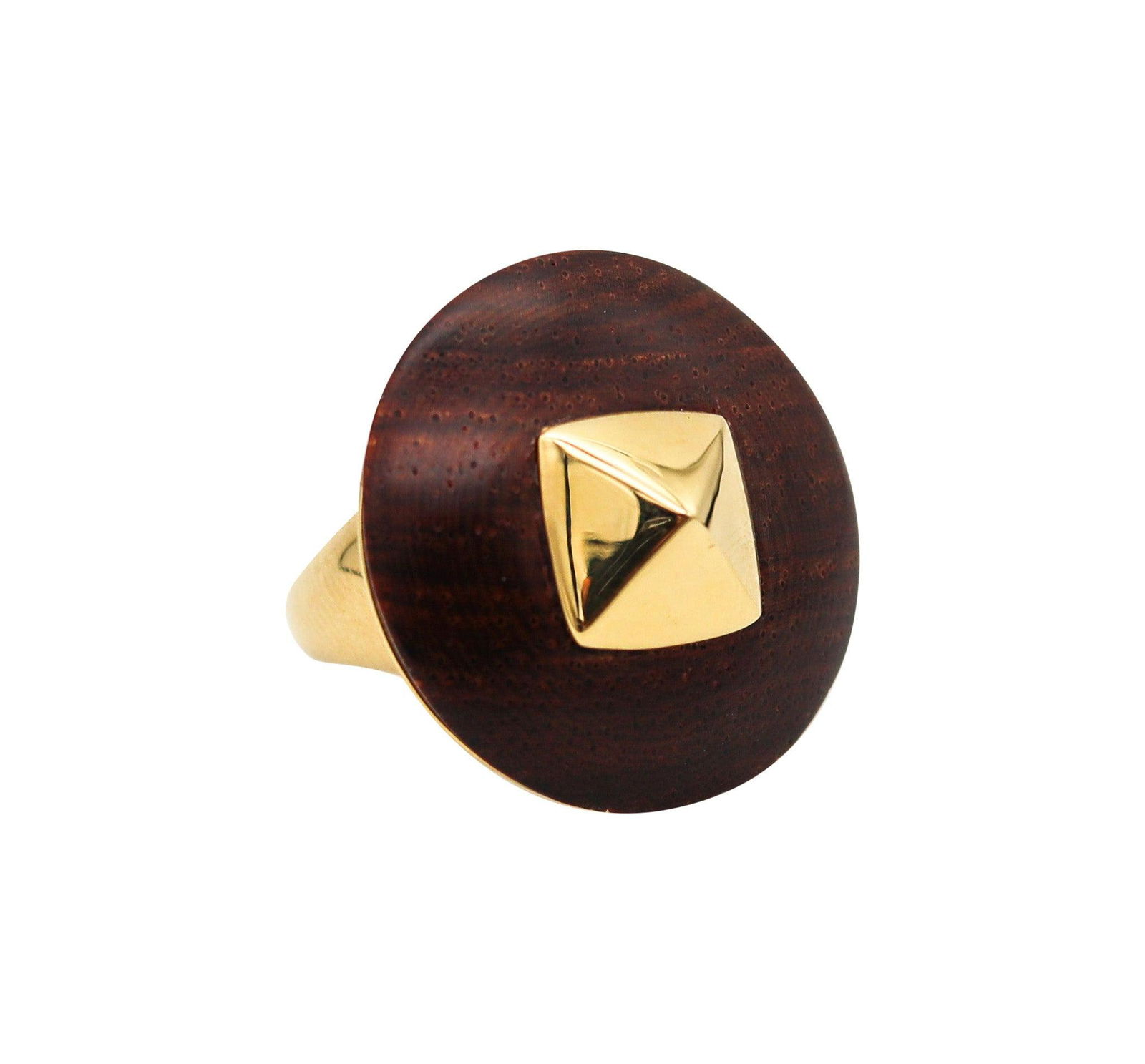Geometric 1970 Cocktail Ring In 18K Yellow Gold With Carved Macassar Wood (1 of 5)