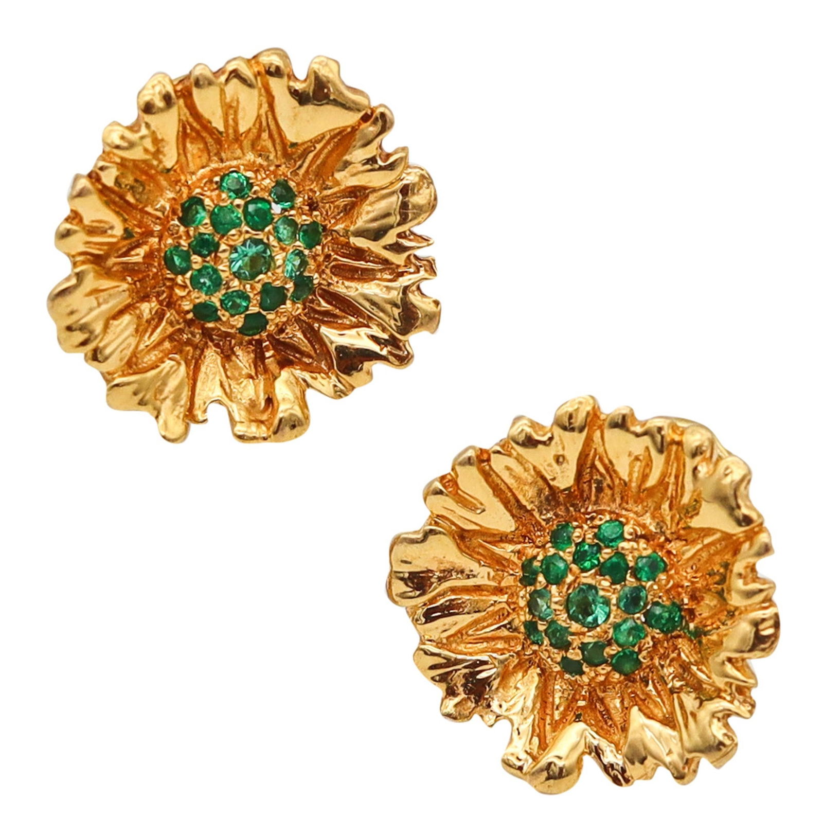 Robert Bruce Bielka Flowers Clips Earrings In 18K Gold With Tsavorites (1 of 4)