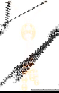 Gucci Milano Long Drop Mariner Necklace Sautoir In 18Kt Gold And Blackened Silver: Beautiful and rare modernist piece, created in Milano Italy by the house of Gucci. This long drop sautoir Necklace, was crafted with mariner links in solid yellow gold of 18 karats and blackened sterl