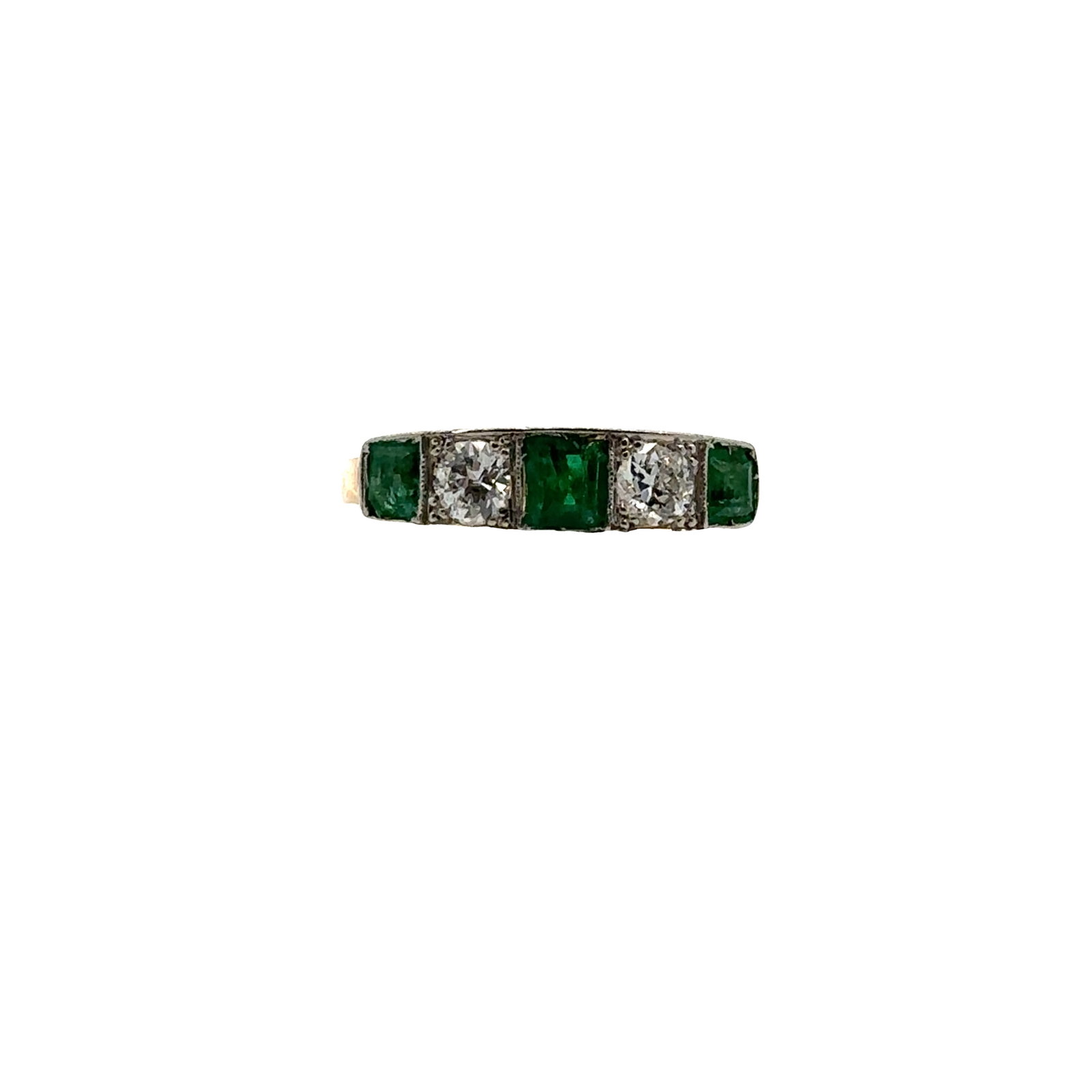 Antique 18k gold & Platinum Ring with Diamonds & Emeralds (1 of 6)