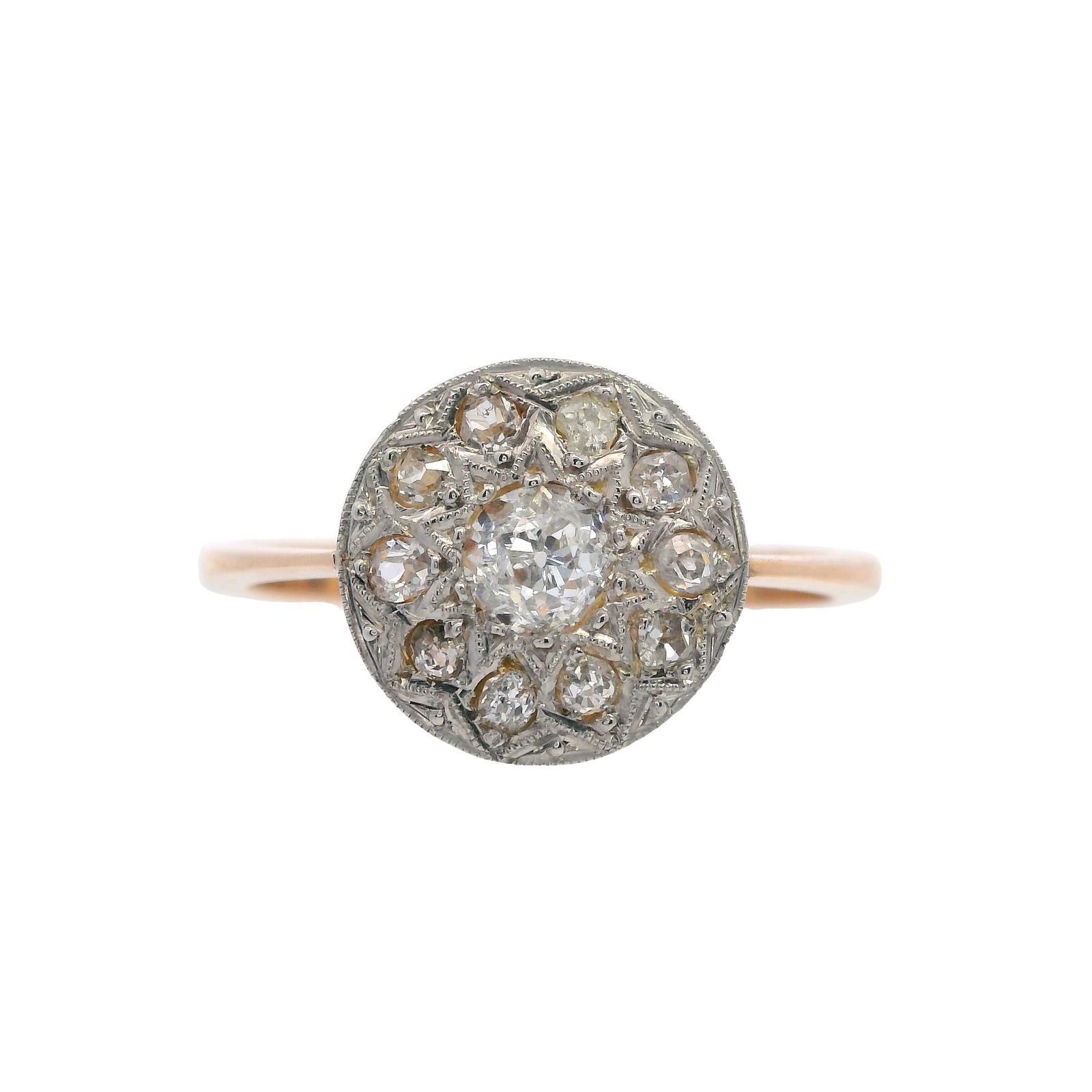 Art Deco style 18kt Gold and Platinum Ring with Diamonds (1 of 5)