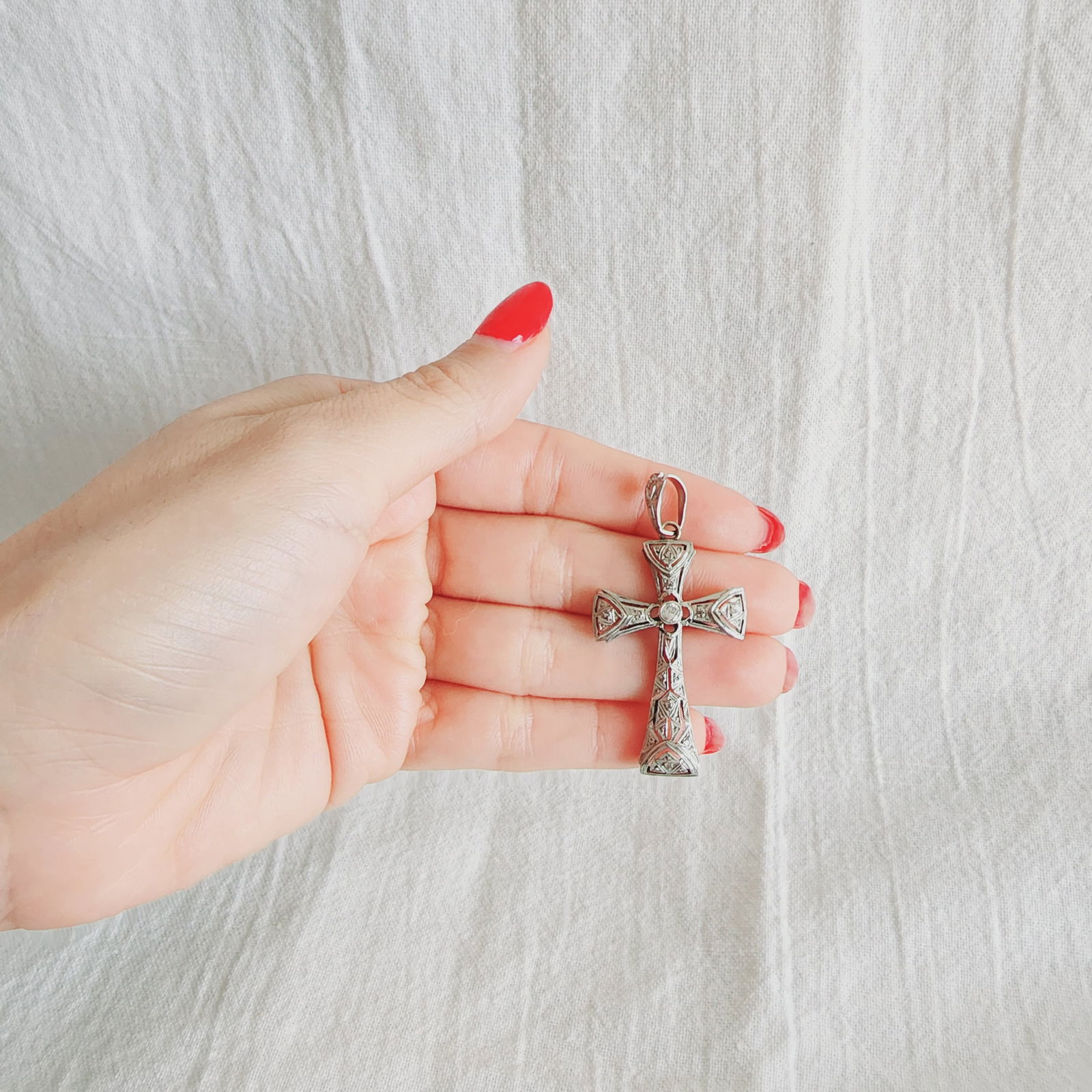 Antique 18kt Gold Cross Pendant with Diamonds (1 of 6)