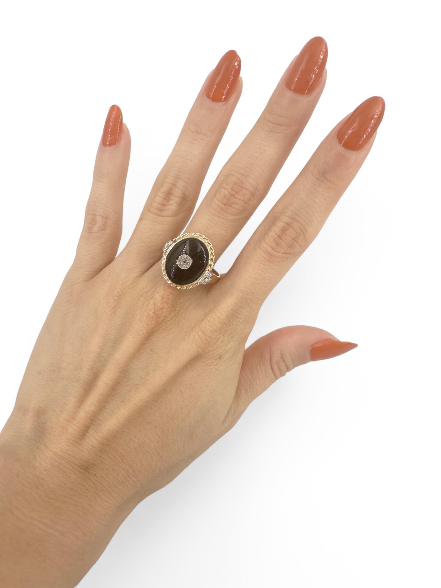 Art Deco 14kt Gold Ring with Onyx and Diamonds (1 of 5)