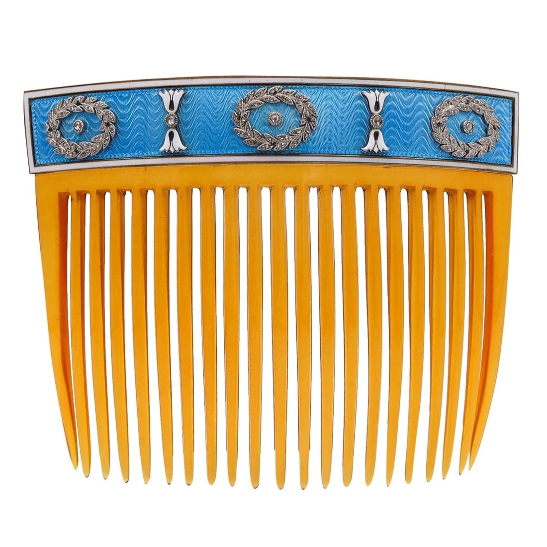 Cartier Paris 1900 Edwardian Enameled Hairs-Comb IN 18Kt Gold With Diamonds: This is one of the most magnificent, jeweled hairs combs we have ever seen. This is a museum piece created during the Edwardian / Belle Époque periods in Paris France by the jewelry house of Cartier,