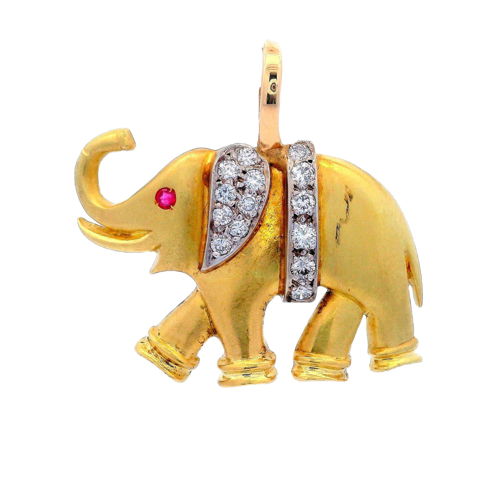 18kt Gold Elephant Pendant with Diamonds and Ruby (1 of 3)