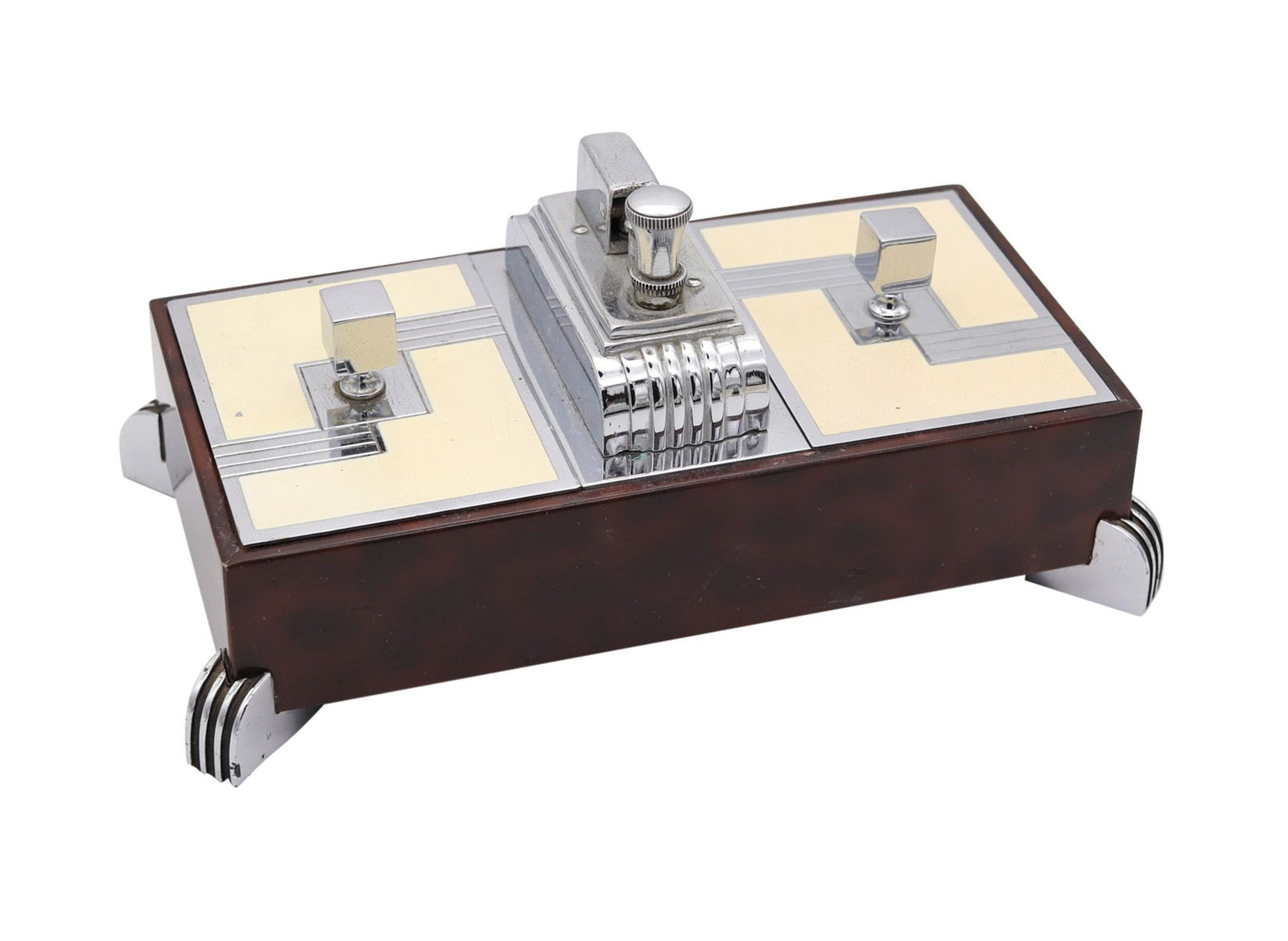 RONSON USA 1935 Machine Age Brown Lacquer Desk Double Box With Touch Tip Lighter (1 of 10)