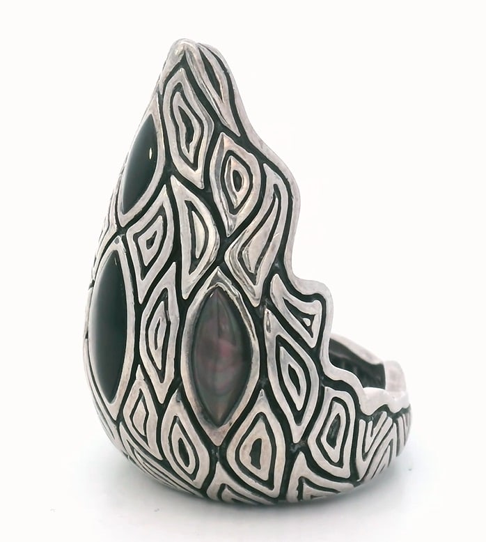 STEPHEN WEBSTER Sterling Silver Ring with Enamel: STEPHEN WEBSTER Sterling Silver Ring with Black Enamel. Ring size: 7.5. Total weight: 16.3 dwt.