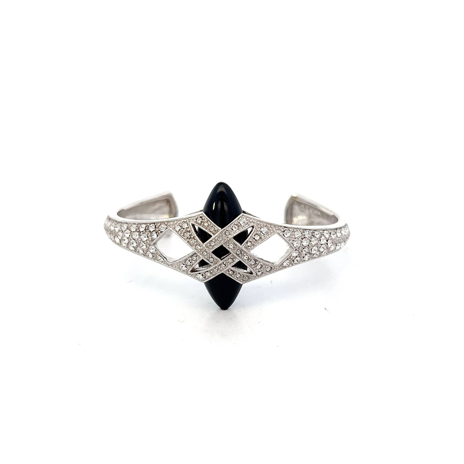 STEPHEN WEBSTER Sterling Silver Cuff Bracelet with Onyx and CZ: STEPHEN WEBSTER Sterling Silver Cuff Bracelet with a center Onyx. Accented with 45 cubic Zirconias. Total weight: 21.4 dwt.