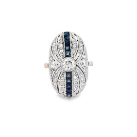 Art Deco 1920 18kt Gold and Platinum Ring with Diamonds & Sapphires