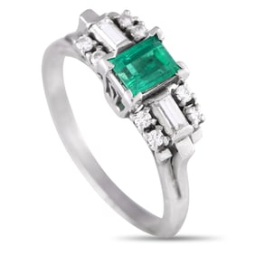 Platinum 0.25ct Diamond and Emerald Ring
