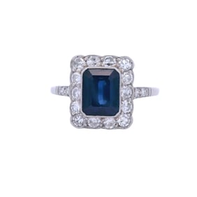 Platinum Ring with Blue Sapphire and Diamonds