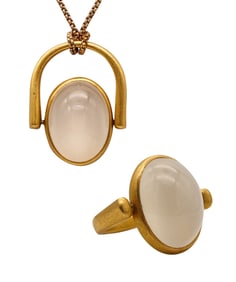 Roman Revival Signet Ring In 18Kt Yellow Gold With 18.49 Ctw Cat's Eye Moonstone