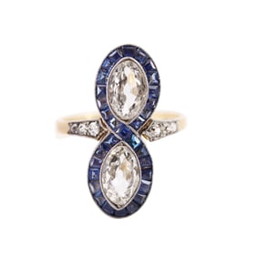 Art Deco 1920 Platinum Ring with 3.82 CTW in Diamonds and Sapphires